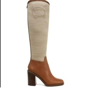 Franco Sarto Tan and Cream Heeled Boots L-Rivettall, Cognacle.